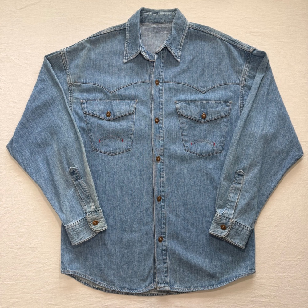 Stetson Denim Western Shirt Mens Blue Long Sleeve Button Front Cowboy Pockets